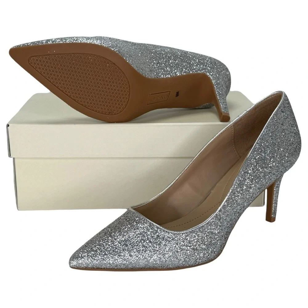 ON 34th Jeules Silver Glitter Womens Heels Size 8M
